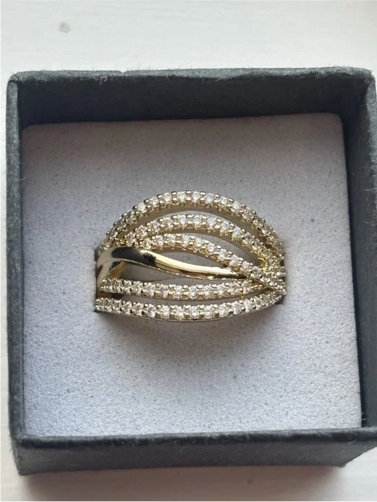 Gold Plated Multi Band Pave CZ Ring Size 6 Layered Wrap Statement Ring - Picture 2 of 11